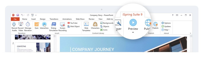 iSpring toolbar in PowerPoint