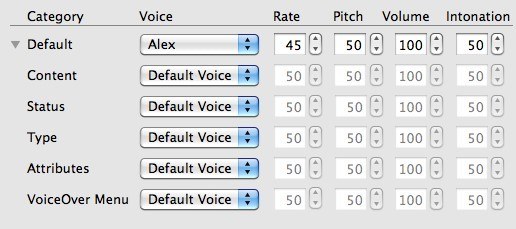 Figure 4. Mac OS X Narration Options