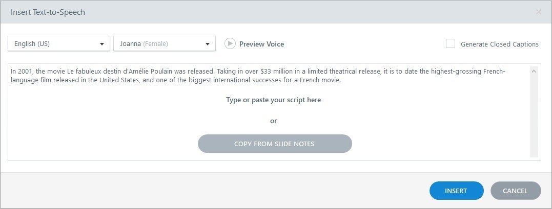 Figure 17. Storyline's Text-to-Speech Option