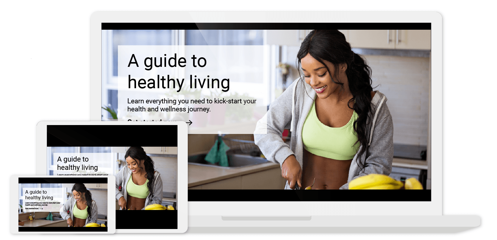 Articulate Storyline health and wellness cover page shown on cellphone, tablet and laptop
