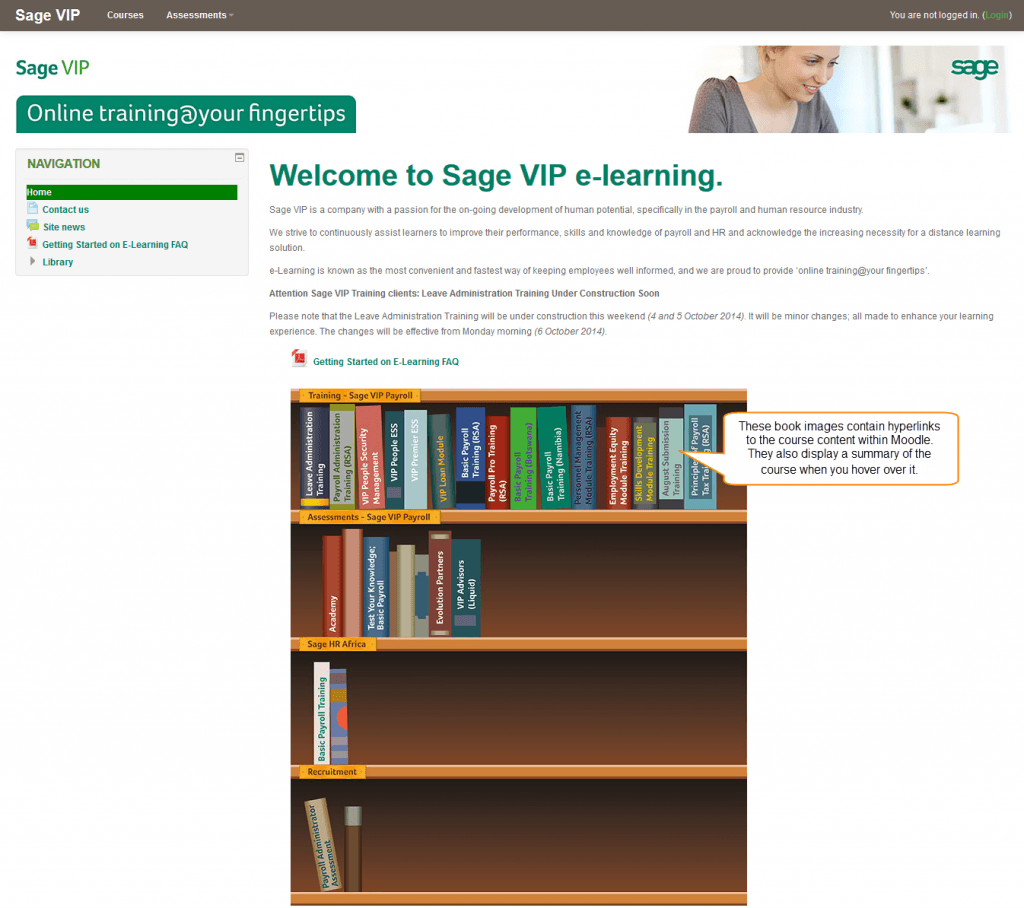 The Moodle library and front page after the makeover