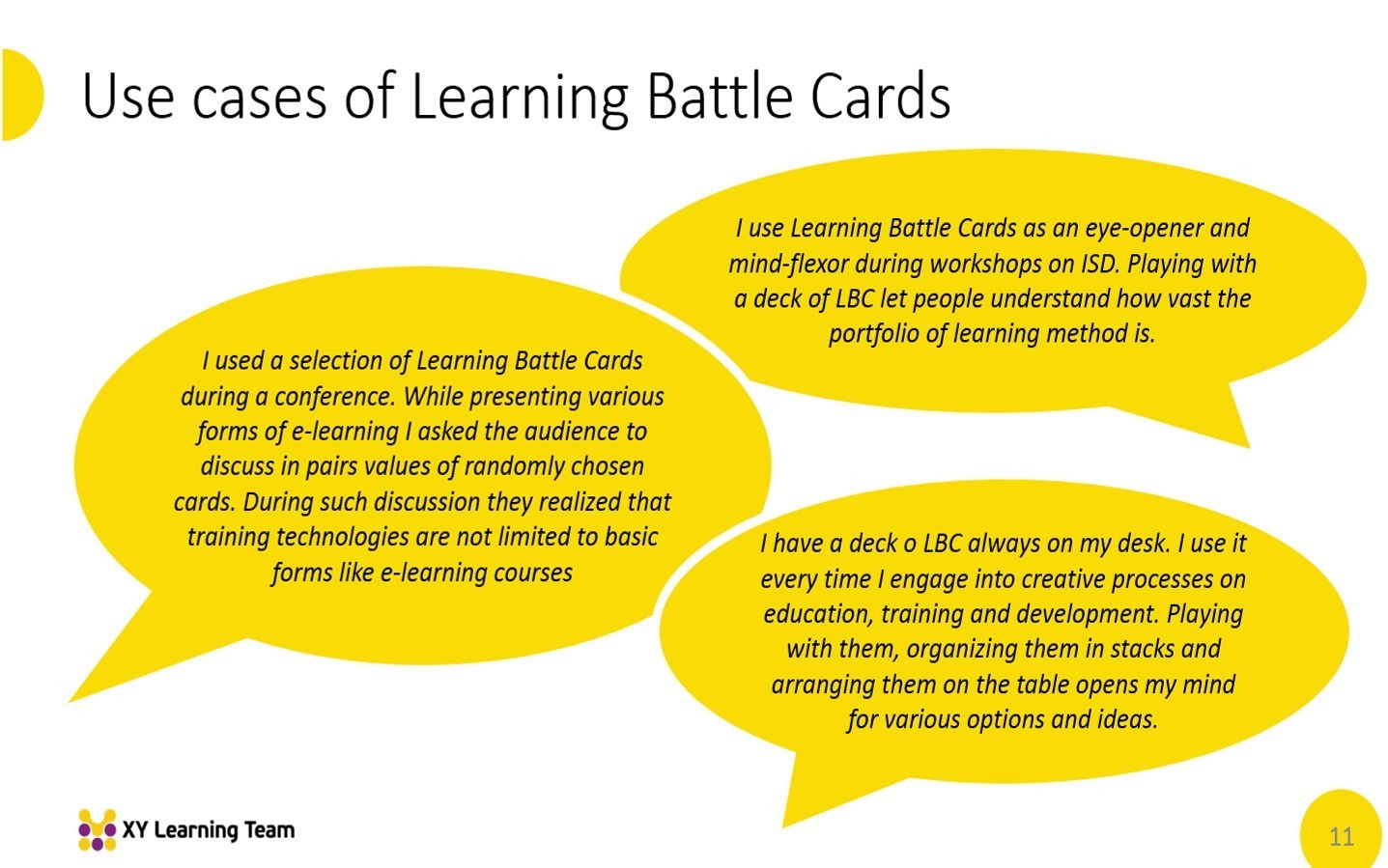 Learning Battle Cards Use cases