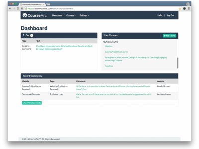Screenshot of CourseArc