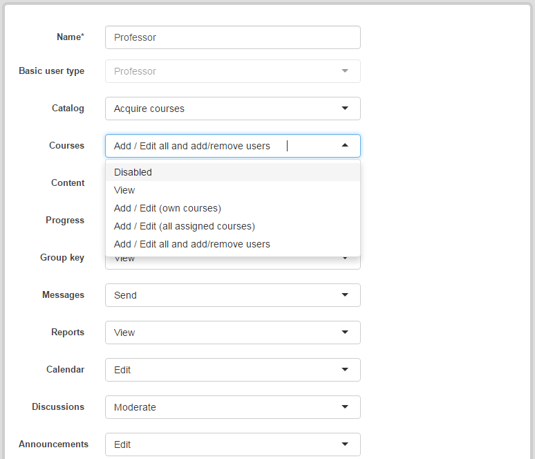 User Types in eFrontPro