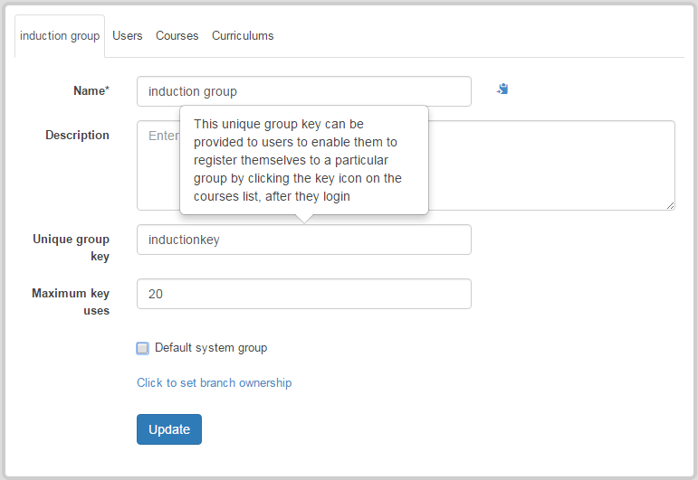 Unique Group Key feature for user management in eFrontPro