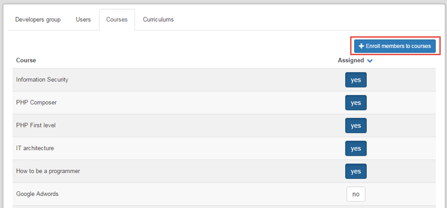 Mass Actioms for learner Groups in eFrontPro