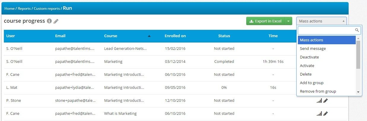 TalentLMS Features: Mass Actions