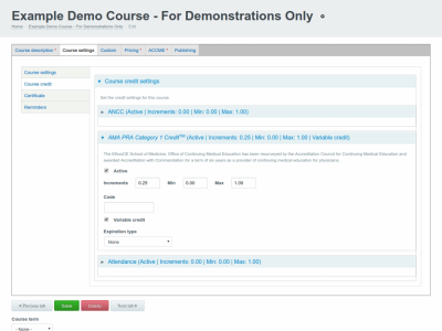 Screenshot of EthosCE LMS