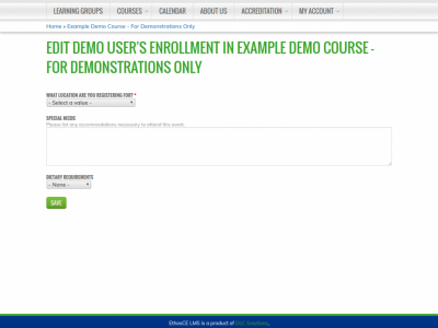 Screenshot of EthosCE LMS
