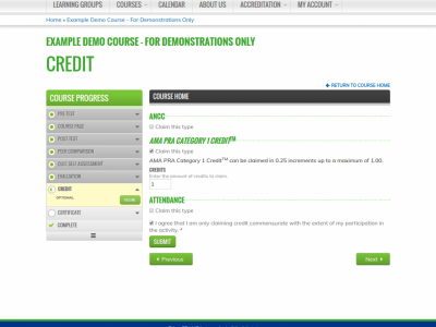 Screenshot of EthosCE LMS