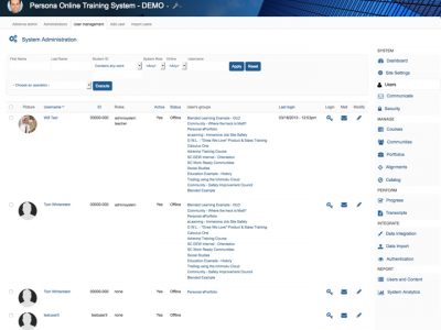 Screenshot of PersonaLearn Learning Management System (LMS)