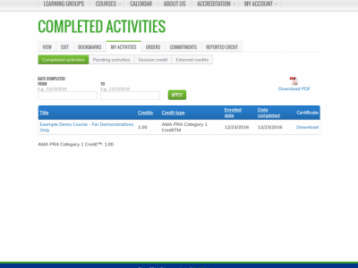 Screenshot of EthosCE LMS