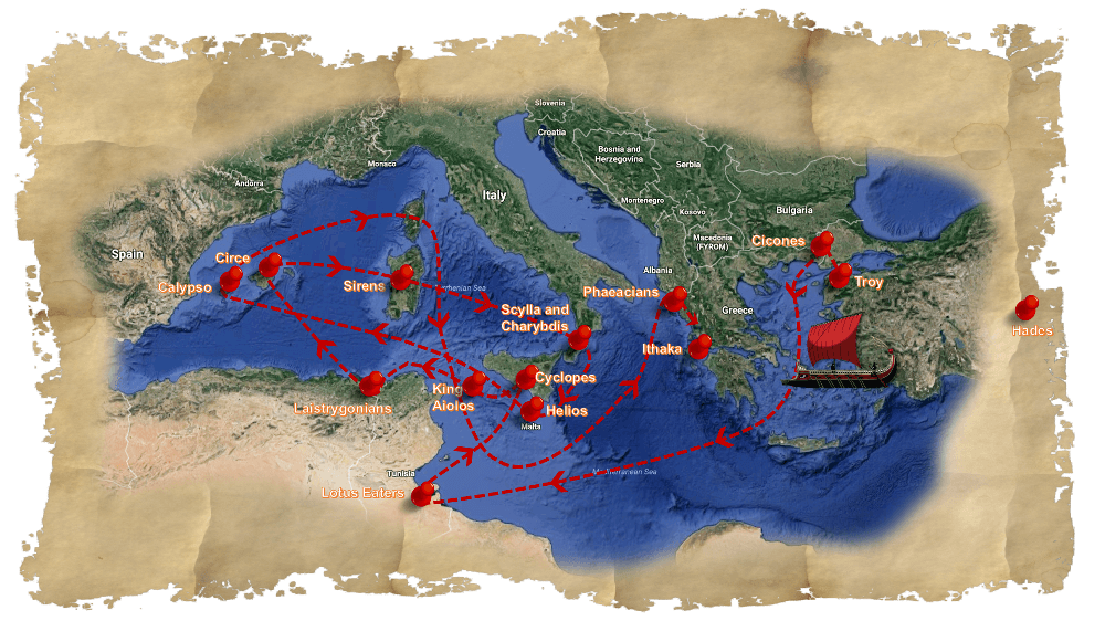 Map with pins and arrows