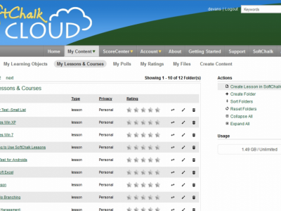Screenshot of SoftChalk Cloud