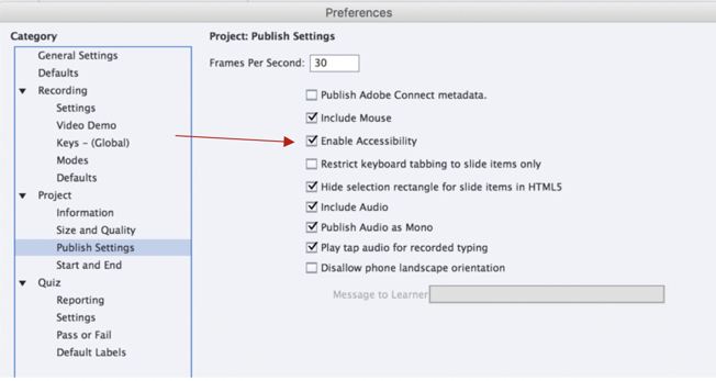 Figure 10. Enable Accessibility Box in the Preference Dialogue box