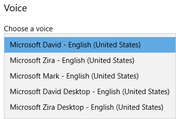 Figure 1. Windows 10 Narrator Voice Choices