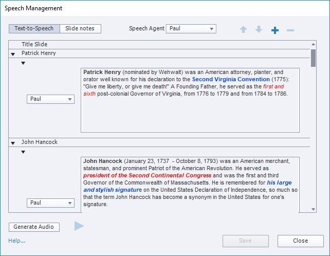 Figure 6. Speech Management in Captivate