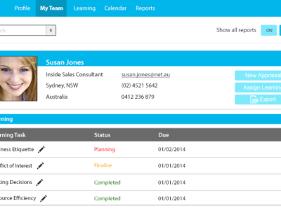 Screenshot of ELMO Learning Management