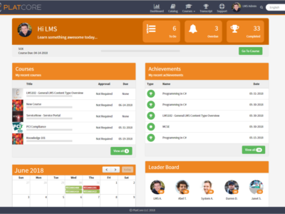 Screenshot of PlatCore LMS