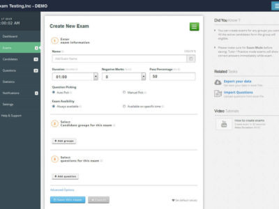 Screenshot of Exam Testing