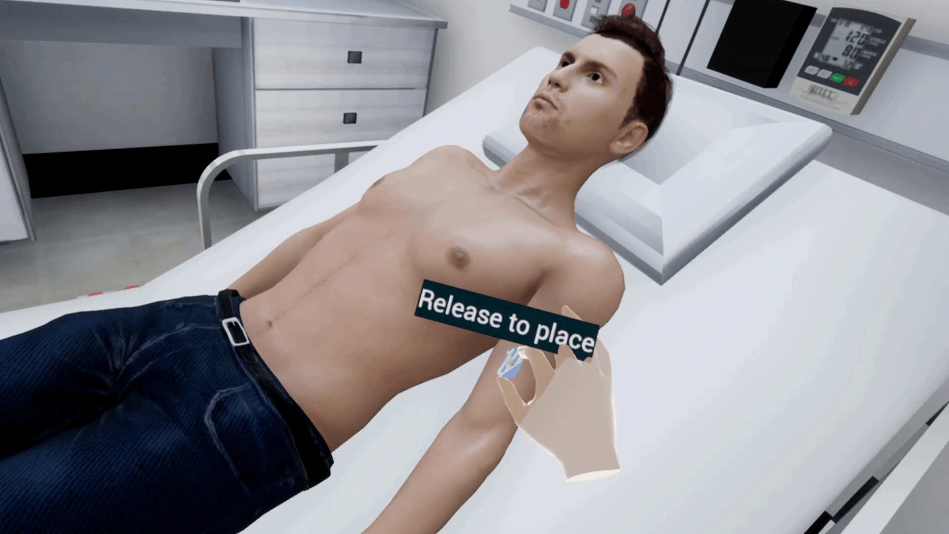 A VR training designed for students to practice the EKG procedure.
