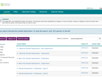 Screenshot of Regulatory University