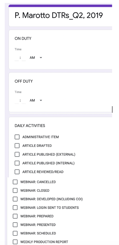 Figure 1.2 – Macro-Level DTR using Google Forms.