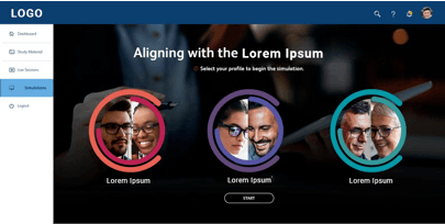 Personalization is provided through role selection and performance support tools embedded into the simulation steps for just-in-time learning. 