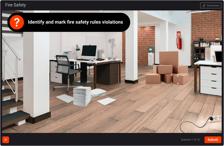 Instead of offering a fire safety manual PDF to your staff, immerse them in an interactive game-based course.