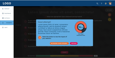 A Risk Index Meter with consolidated scores and diagnostic impact feedback to provide experiential learning. 