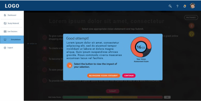 A Risk Index Meter with consolidated scores and diagnostic impact feedback to provide experiential learning. ​