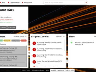 Screenshot of TraCorp LMS
