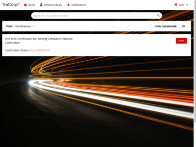 Screenshot of TraCorp LMS