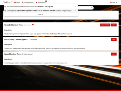 Screenshot of TraCorp LMS