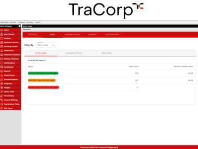 Screenshot of TraCorp LMS