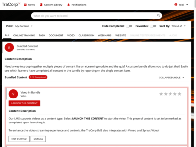 Screenshot of TraCorp LMS