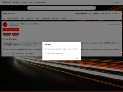 Screenshot of TraCorp LMS