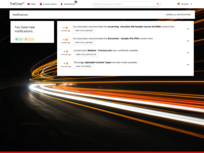 Screenshot of TraCorp LMS