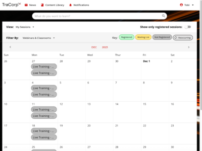Screenshot of TraCorp LMS