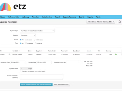 Screenshot of ETZ Payments