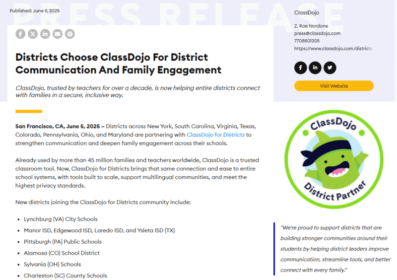 ClassMojo's press release on eLearning Industry