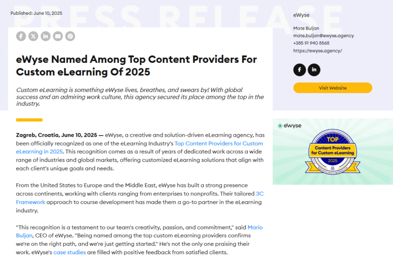 eWyse's press release on eLearning Industry