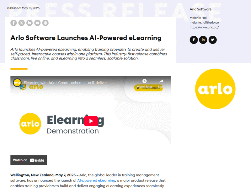 Arlo's press release on eLearning Industry