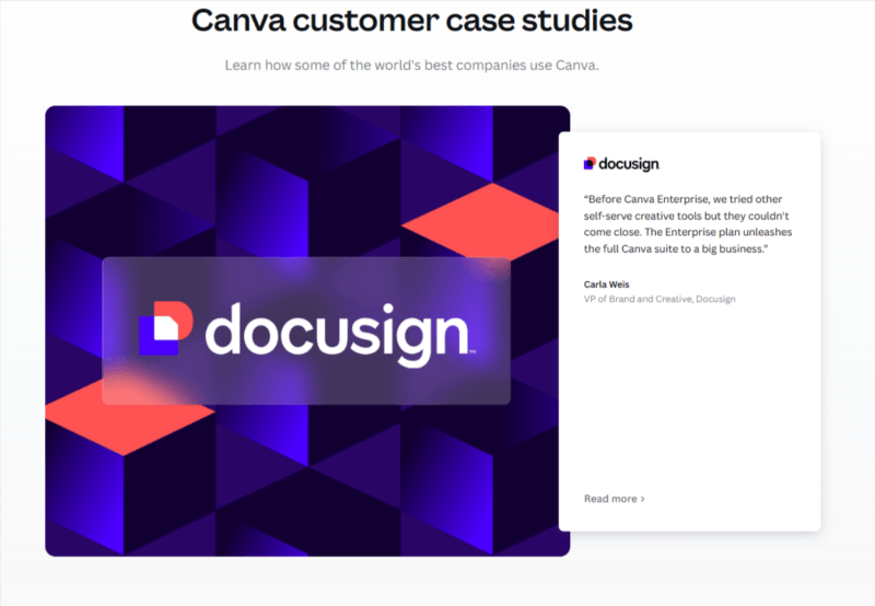 Canva's testimonial page