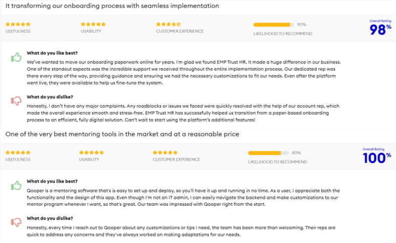 HR Software reviews on eLearning Industry's PPC directories