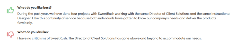 Satisfied customer review example mentioning long-term relationship
