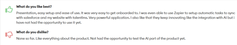 Satisfied customer review example mentioning features
