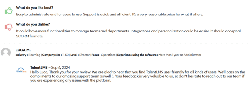 Satisfied customer review example mentioning concern