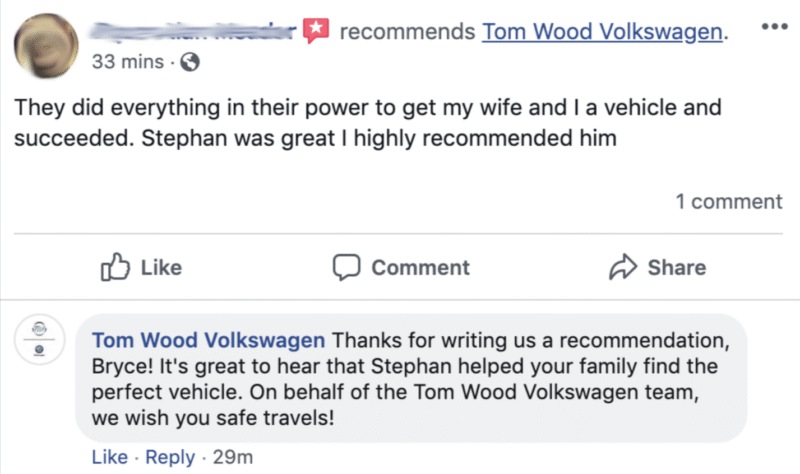 Social media review example