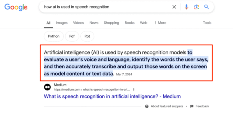 Featured snippet example